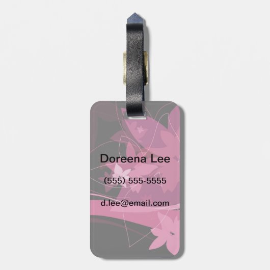 Magentarotes Blumenmuster Gepäckanhänger (Rückseite vertikal)