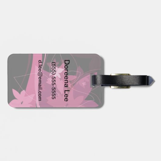 Magentarotes Blumenmuster Gepäckanhänger (Rückseite horizontal)