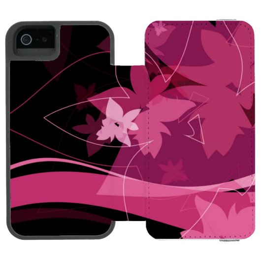 Magentarotes Blumenmuster Incipio iPhone Geldbeutel-Hülle (Folio Geöffnet)