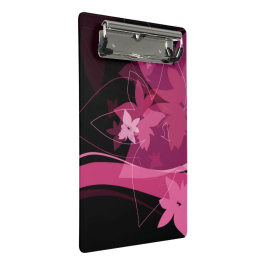 Magentarotes Blumenmuster Mini Klemmbrett (Schrägansicht)