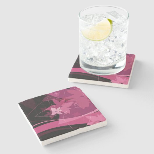 Magentarotes Blumenmuster Steinuntersetzer (Seitenansicht)