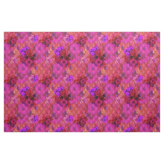 magentarotes Retro Blumengewebe Stoff (Fat Quarter (45,7 x 55,9 cm))