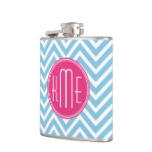 Magentarotes rosa Monogramm mit hellblauem Flachmann (Links)