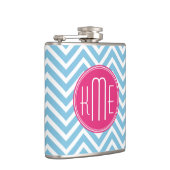 Magentarotes rosa Monogramm mit hellblauem Flachmann (Rechts)