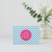 Magentarotes rosa Monogramm mit hellblauem Visitenkarte (Stehend Vorderseite)