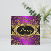 Magentday Party Damask Lila Pink Gold Einladung (Stehend Vorderseite)