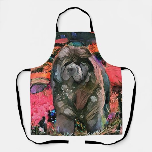 MAGGIE die schwarze Chow All-Over-Print-Schürze Schürze (Vorderseite)