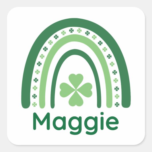 Maggie Name Clover Boho Rainbow Quadratischer Aufkleber (Vorderseite)
