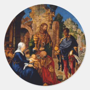 Magi Worship Baby Jesus Runder Aufkleber