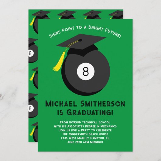 Magic 8 Ball Pool Graduation Party Einladung (Vorne/Hinten)