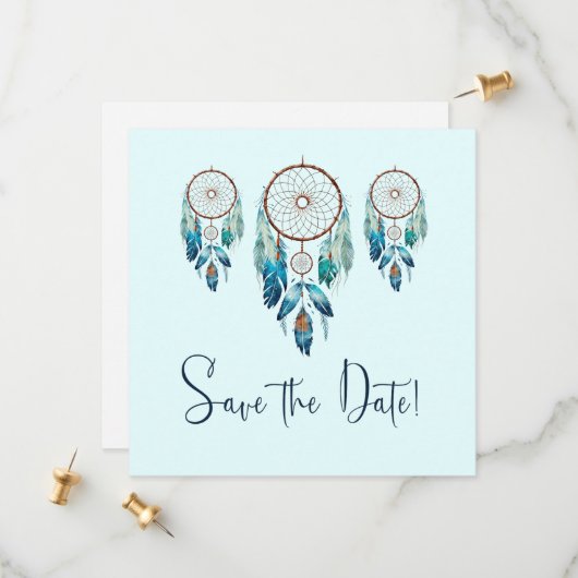 Magic Aquamarine Dreamcatcher Baby Dusche Save The Date (Vorderseite/Rückseite Beispiel)