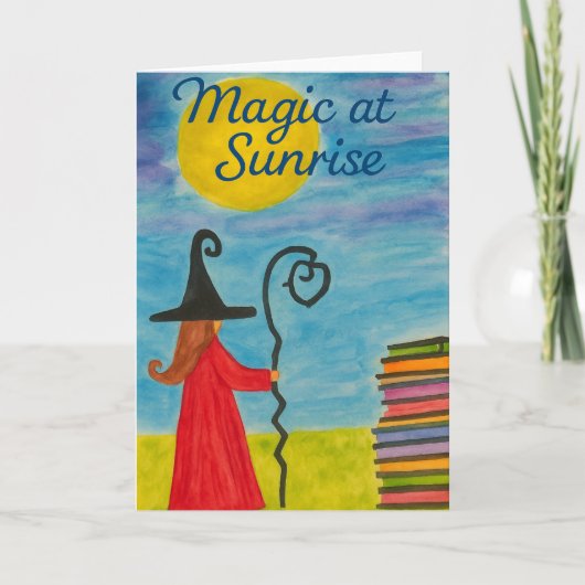 Magic at Sunrise – Watercolor Witch Greeting Karte (Vorderseite)