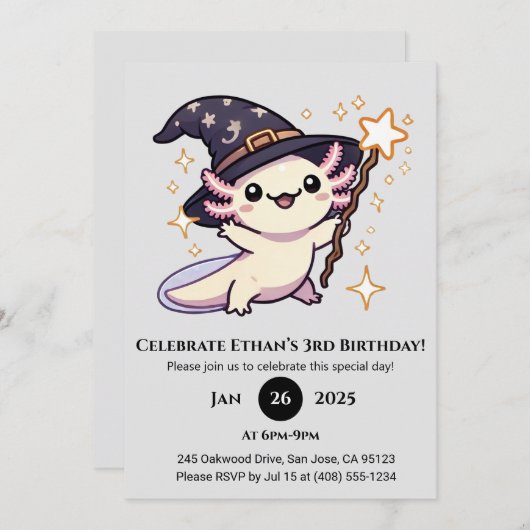Magic Axolotl Wizard Geburtstag Einladung (Vorne/Hinten)