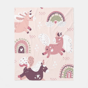 Magic background with little unicorns and rainbows fleecedecke