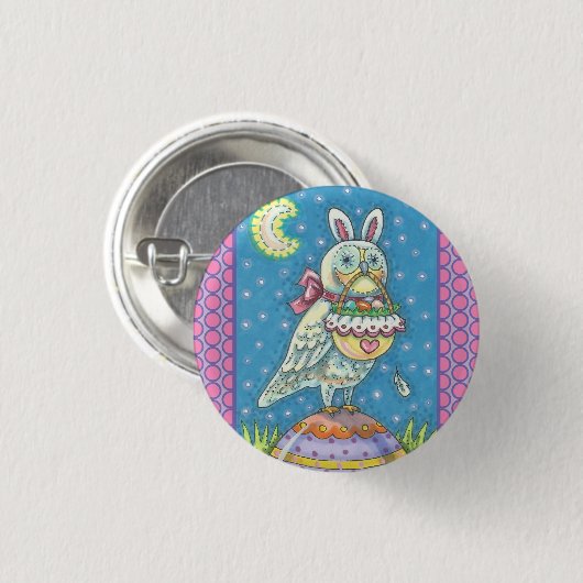 MAGIC BARN OWL & EASTER BASKET, FERIENBUTTON Rnd. Button (Vorne & Hinten)