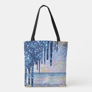 *~* Magic Beach Gold Blue Tropfen Glitzer Tasche