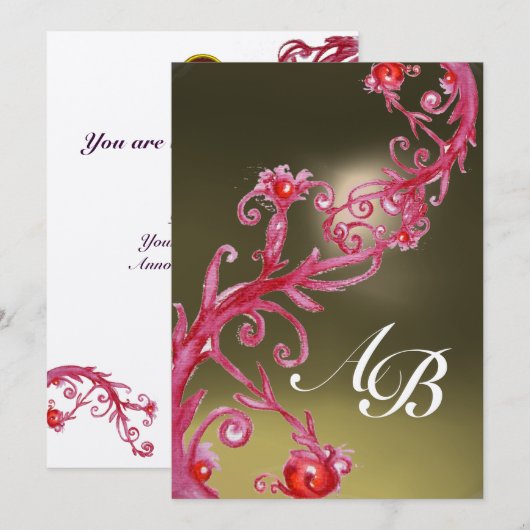 MAGIC BERRIES 3,MONOGRAM ruby metallisches Gold Einladung (Vorne/Hinten)