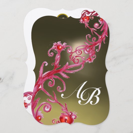 MAGIC BERRIES 3,MONOGRAMM, rot agil, metallisch Einladung (Vorne/Hinten)