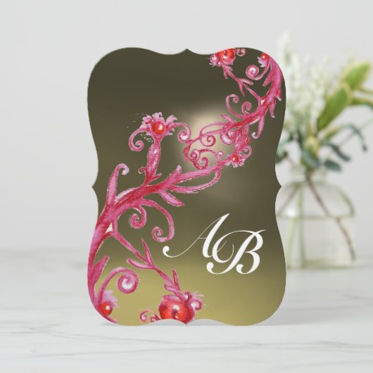 MAGIC BERRIES 3,MONOGRAMM, rot agil, metallisch Einladung (Stehend Vorderseite)