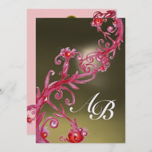 MAGIC BERRIES 4,MONOGRAM eis rosa rot Einladung (Vorne/Hinten)