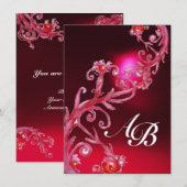 MAGIC BERRIES 4,MONOGRAM Rote Bordeaux Einladung (Vorne/Hinten)