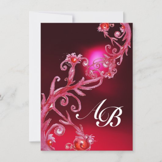 MAGIC BERRIES 4,MONOGRAM Rote Bordeaux Einladung (Vorderseite)