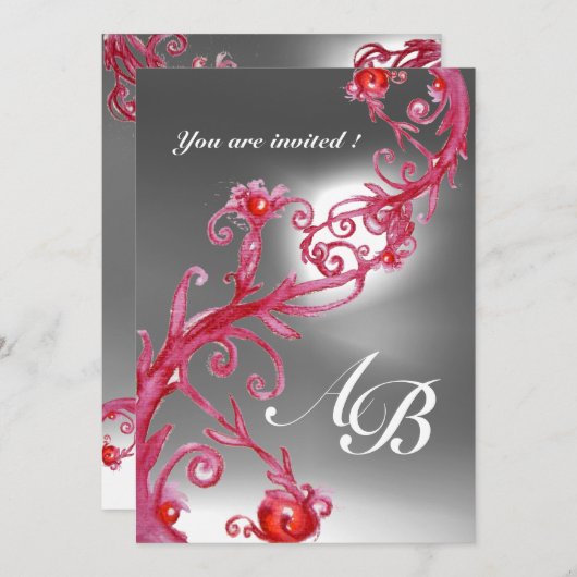 MAGIC BERRIES 4,MONOGRAM Rote Bordeaux Einladung (Vorne/Hinten)