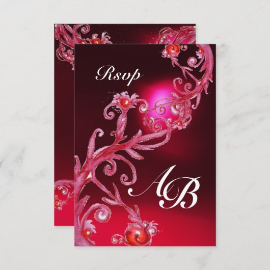 MAGIC BERRIES 4,MONOGRAM rote burgundy-uAwg Einladung (Vorne/Hinten)