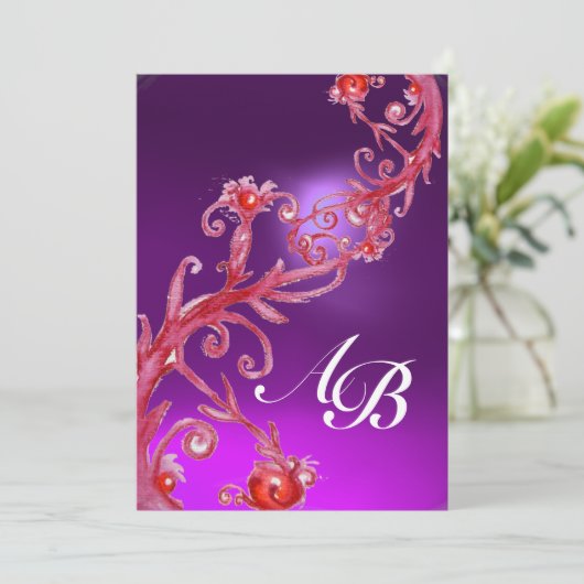 MAGIC BERRIES 4,MONOGRAM, roter Amethyste Einladung (Stehend Vorderseite)