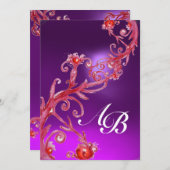 MAGIC BERRIES 4,MONOGRAM, roter Amethyste Einladung (Vorne/Hinten)