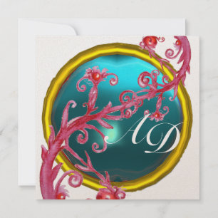MAGIC BERRIES 4,MONOGRAMM blaues Aquamaringold Einladung