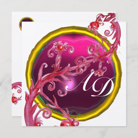 MAGIC BERRIES 4,MONOGRAMM blaues Aquamaringold Einladung (Vorne/Hinten)