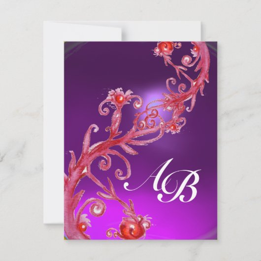 MAGIC BERRIES 4,MONOGRAMM rot, lila Amethyste Einladung (Vorderseite)