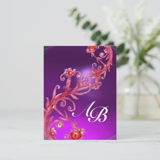 MAGIC BERRIES 4,MONOGRAMM rot, lila Amethyste Einladung (Stehend Vorderseite)