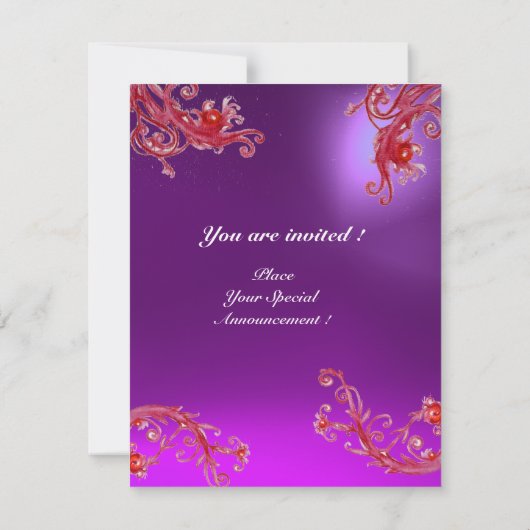 MAGIC BERRIES 4,MONOGRAMM rot, lila Amethyste Einladung (Rückseite)