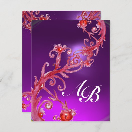 MAGIC BERRIES 4,MONOGRAMM rot, lila Amethyste Einladung (Vorne/Hinten)