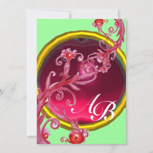 MAGIC BERRIES 4,MONOGRAMM rot rubin Einladung