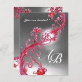 MAGIC BERRIES 4,MONOGRAMM, rot, weiß Einladung (Vorne/Hinten)