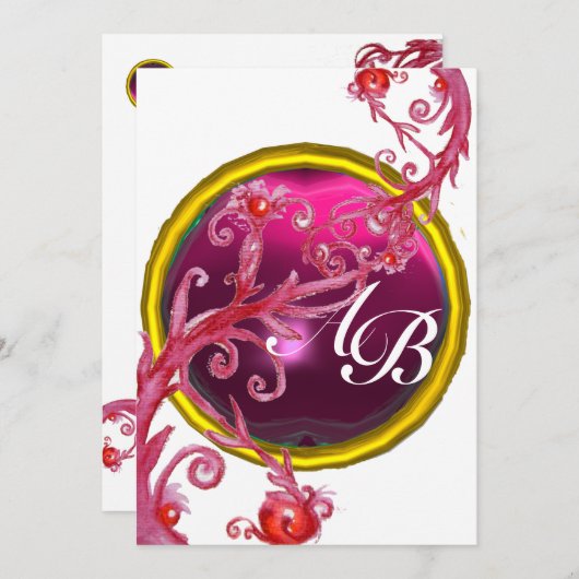 MAGIC BERRIES 4,MONOGRAMM, roter Ruby Einladung (Vorne/Hinten)
