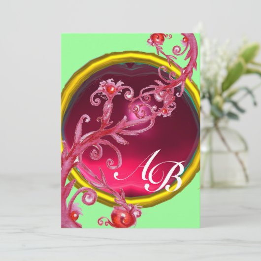 MAGIC BERRIES 4,MONOGRAMM, roter Ruby Einladung (Stehend Vorderseite)