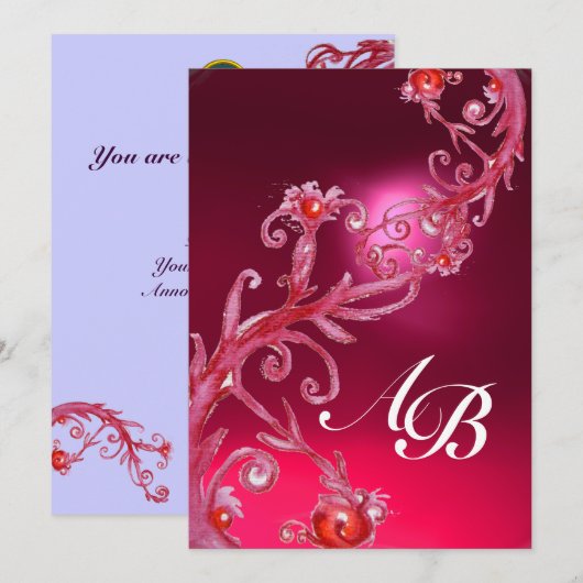 MAGIC BERRIES 4,MONOGRAMM, roter Ruby Einladung (Vorne/Hinten)