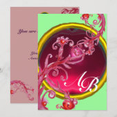 MAGIC BERRIES 4,MONOGRAMM, roter Ruby Einladung (Vorne/Hinten)