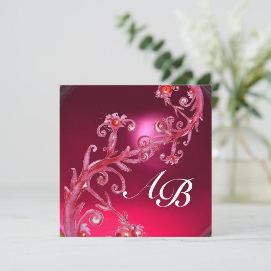 MAGIC BERRIES 4,MONOGRAMM, roter Ruby Einladung (Stehend Vorderseite)