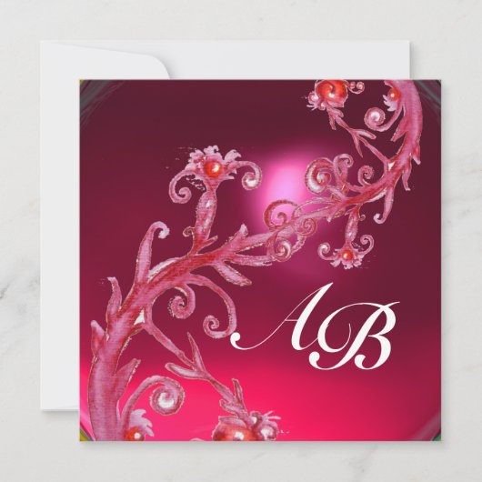 MAGIC BERRIES 4,MONOGRAMM, roter Ruby Einladung (Vorderseite)