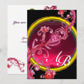 MAGIC BERRIES 4,MONOGRAMM, roter Ruby Einladung (Vorne/Hinten)