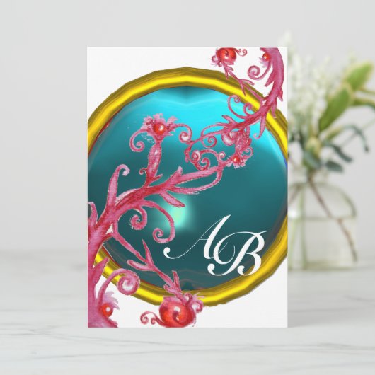 MAGIC BERRIES 4,MONOGRAMM rotes Age Einladung (Stehend Vorderseite)