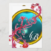 MAGIC BERRIES 4,MONOGRAMM rotes Age Einladung (Vorne/Hinten)