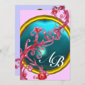 MAGIC BERRIES 4,MONOGRAMM rotes Age Einladung (Vorne/Hinten)