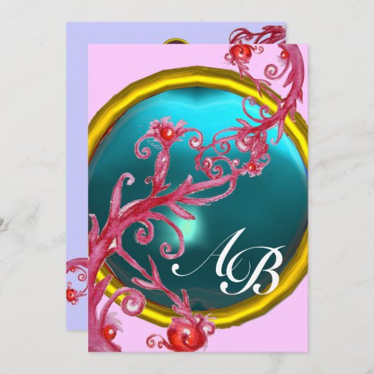 MAGIC BERRIES 4,MONOGRAMM rotes Age Einladung (Vorne/Hinten)