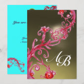 MAGIC BERRIES 4,MONOGRAMM rotes Age Einladung (Vorne/Hinten)